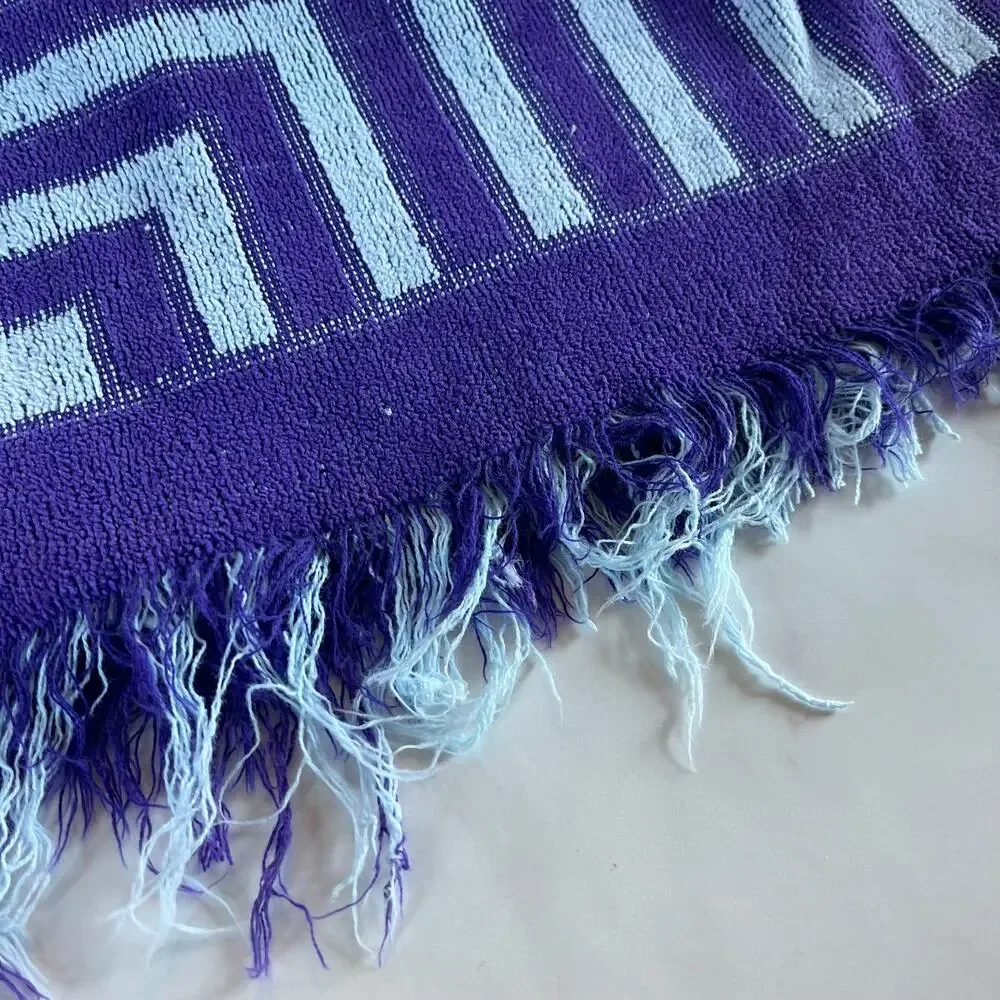 Vintage 1970s Yves Saint Laurent YSL Fieldcrest Purple Gray Geometric Bath Towel